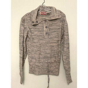 Vintage Womens Sweater Medium Popover Gray Heathered Drawstring Hem Grunge 90s